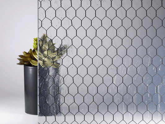 Winterlake Laminated to Clear Glass with Chickenwire